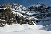 Majestic natural scenery with snow covered mountains at Opabin Plateau in winter, Yoho National Park, Alberta, Canada