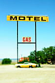 Old Motel and Gas Signs, Moriarty, New Mexico, USA