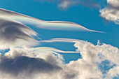 Linsenförmige Wolke über Kumuluswolken, Jokalsarlon-Lagune, Island