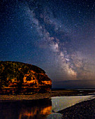 Milky Way to the right of Otter Head and River Otter at Budleigh Salterton, Devon, England, United Kingdom, Europe