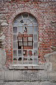 smashed windows, blue paint plant Schindler's work near Zschorlau, UNESCO World Heritage Montan region Erzgebirge, Schneeberg, Saxony