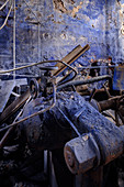 Factory hall with blue paint, blue paint plant Schindler's work near Zschorlau, UNESCO World Heritage Montanregion Erzgebirge, Schneeberg, Saxony