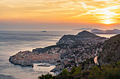 The town during a summer sunset from an elevated point of view, Dubrovnik, Dubrovnik-Neretva county, Croatia, Europe