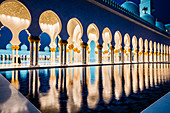 Verzierte Fliesenbögen der Scheich-Zayid-Moschee, Abu Dhabi, Vereinigte Arabische Emirate