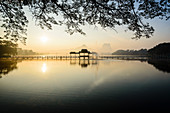 Sunrise over mountains and lake, Hp-Aan, Kayin, Myanmar