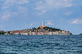 Tower and coastal village on ocean, Rovinj, Istria, Croatia
