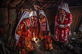 Kyrgyz women in yurt, Afghanistan, Asia