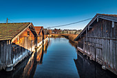 Boathouses in Seehausen am Staffelsee. The Blue Land, Seehausen, Bavaria, Germany