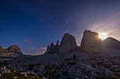 Drei Zinnen in the moonlight, Dolomites, South Tyrol, Italy