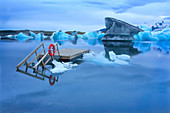 View of the Jokulsarlon glacier lagoon in southeast Iceland, Iceland, Europe