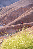 Mountainbiker unterwegs in der felsigen Wüste Negev, Israel