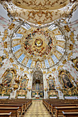 Altar and church dome of the church in Ettal Abbey, Baroque, Ettal Abbey, Ettal, Ammergau Alps, Upper Bavaria, Bavaria, Germany