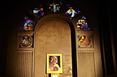 France, Paris, St Christophe de Javel church, dedicated to St Christopher, patron saint of travelers, picture representing St John Vianney, told the Cure d'Ars
