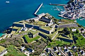 France, Morbihan, Belle Ile en Mer, Le Palais, Vauban citadel and port (aerial view)