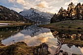 France, Hautes Pyrenees, Neouvielle reserve, located in the heart area of the International Dark Sky Reserve, Neouvielle peak and Aumard lake