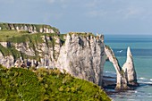 France, Seine Maritime, Pays de Caux, Alabaster Coast, Etretat, Aval cliff, Aval Arch and Needle