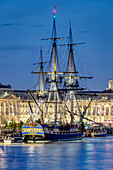 France, Gironde, Bordeaux, area listed as World Heritage by UNESCO, Hermione at the honor pontoon at the docks