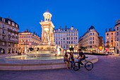 France, Rhone, Lyon, historical site listed as World Heritage by UNESCO, Cordeliers district, fountain of the Place des Jacobins