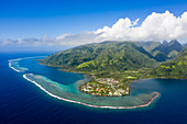 Aerial view of Tautira, Tahiti, French Polynesia