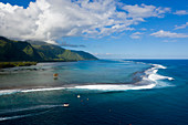 Aerial view of Teahupoo, Tahiti, French Polynesia