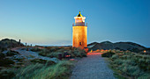 Lighthouse cross mark fire Rotes Kliff at dusk, Sylt, Schleswig-Holstein, Germany