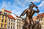 Old town, market square, Mermaid Monument, Warsaw, Mazovia region, Poland, Europe