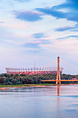 Vistula river, Swietokrzyski bridge and national stadium, Warsaw, Mazovia region, Poland, Europe