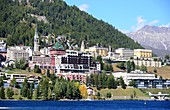 Hotel town, Sankt Moritz in summer, Graubünden, Upper Engadine, Switzerland