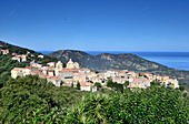 Cateri mit blauen Meer im Hintergrund, Balagne, Nord- Korsika, Frankreich