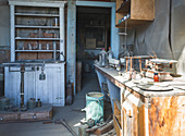 Old pharmacy of Bodie ghost town, an old gold mining town in California, United States