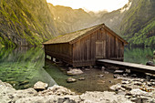 Bootshaus am Obersee, Nationalpark Berchtesgaden, Berchtesgadener Land, Oberbayern, Bayern, Deutschland, Europa