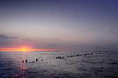 Sunset on the North Sea, Harlesiel, Wittmund, East Frisia, Lower Saxony, Germany, Europe