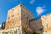 Blick auf die alte Stadtmauer am Jaffa-Tor, Altstadt, UNESCO-Weltkulturerbe, Jerusalem, Israel, Naher Osten