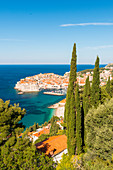 Aerial view of Dubrovnik old town, UNESCO World Heritage Site, Dubrovnik, Croatia, Europe