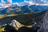 San Pellegrino Pass, Paradiso mountain hut, Dolomites, Veneto, Italy, Europe