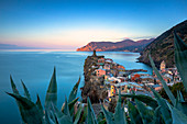 Sunrise on the village of Vernazza from above, Cinque Terre, UNESCO World Heritage Site, Liguria, Italy, Europe