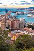 Malaga viewed from the view point of Gibralfaro by the castle, Malaga, Andalucia, Spain, Europe