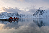 Fishing village in winter, Hamnoy, Lofoten Islands, Arctic, Norway, Europe