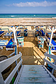 Les Pilotis beach restaurant, Leucate Plage, Occitania, France