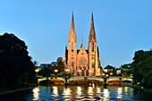 France, Bas Rhin, Strasbourg, old town listed as World Heritage by UNESCO, St Paul church and Auvergne bridge crossing the River Ill