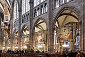 France, Bas Rhin, Strasbourg, old town listed as World Heritage by UNESCO, Notre Dame Cathedral, the pulpit and the Tapestries of the Life of the Virgin exposed every December in the nave