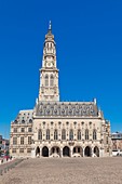 France, Pas de Calais, Arras, Place des Heros, Town Hall topped with its 77 meters belfry listed as World Heritage by UNESCO