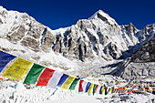 Prayer flags at Everest Base Camp, Solu Khumbu Everest Region, Sagarmatha National Park, UNESCO World Heritage Site, Nepal, Himalayas, Asia 