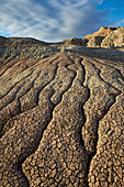 Cracks in eroded badlands, Badlands National Park, South Dakota, United States of America, North America