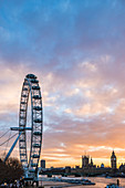 London Eye (Millennium Wheel) bei Sonnenuntergang, London Borough of Lambeth, England, Vereinigtes Königreich, Europa