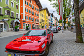 View of vintage car rally Vorderstadt, Kitzbuhel, Austrian Tyrol Region, Austria, Europe