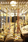 Chains and bangles in the shop window of a jewelry store in the Grand Bazaar, Capali Carsi, in Istanbul, Turkey