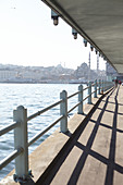 Restaurant level on the Galata Bridge in Istanbul, Turkey.