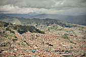 View from El Alto to the extensive urban area of La Paz, Andes, Bolivia, South America