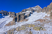 Luftansicht der Sidelenhütte mit Galenstock, Urner Alpen, Kanton Uri, Schweiz